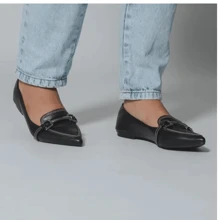 Women's Casual Chain Moccasin Pointed Toe Top Comfortable Black - màu đen - Xem 2