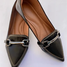 Women's Casual Chain Moccasin Pointed Toe Top Comfortable Black - màu đen - Xem 1