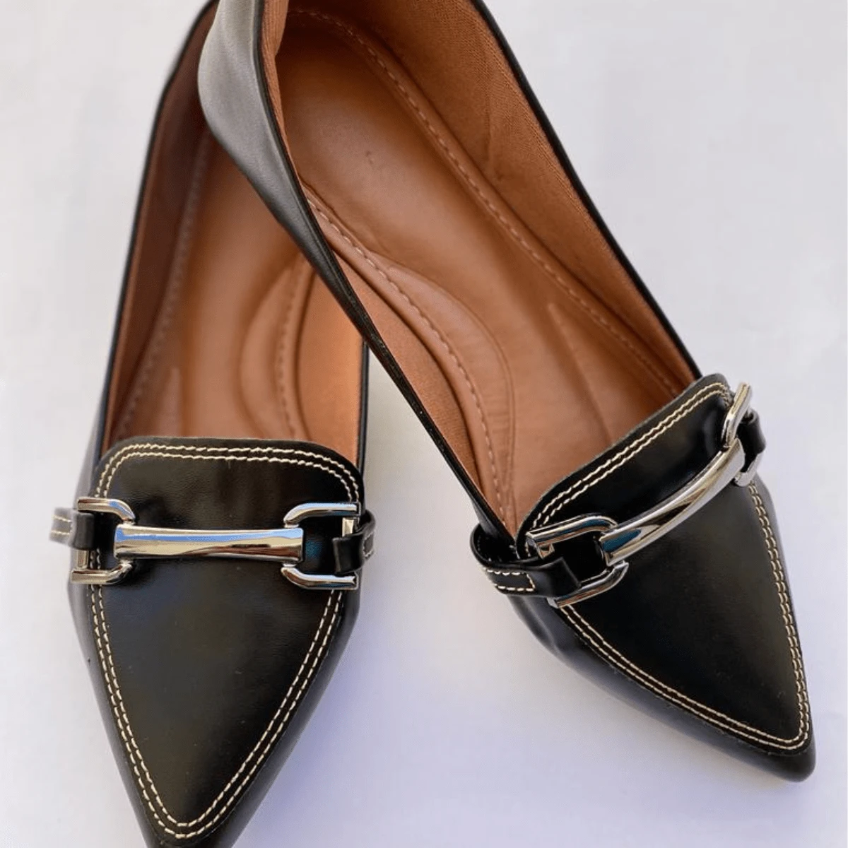 Women's Casual Chain Moccasin Pointed Toe Top Comfortable Black - màu đen - Xem 1