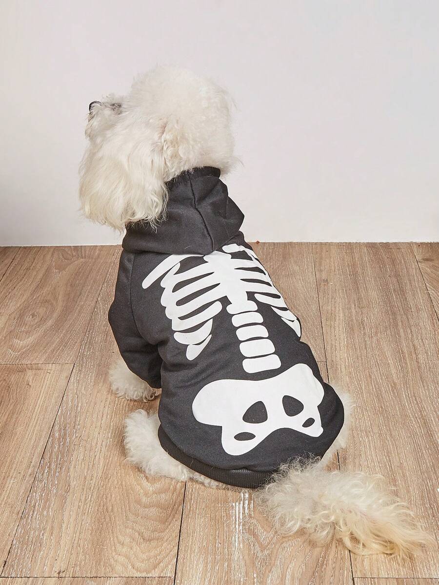 1 chiếc áo hoodie đầu lâu ngộ nghĩnh phong cách Halloween/Giáng sinh Quần áo mới cho chó cưng Teddy, Pomeranian, mèo trực tiếp từ nhà máy - màu đen - Xem 1