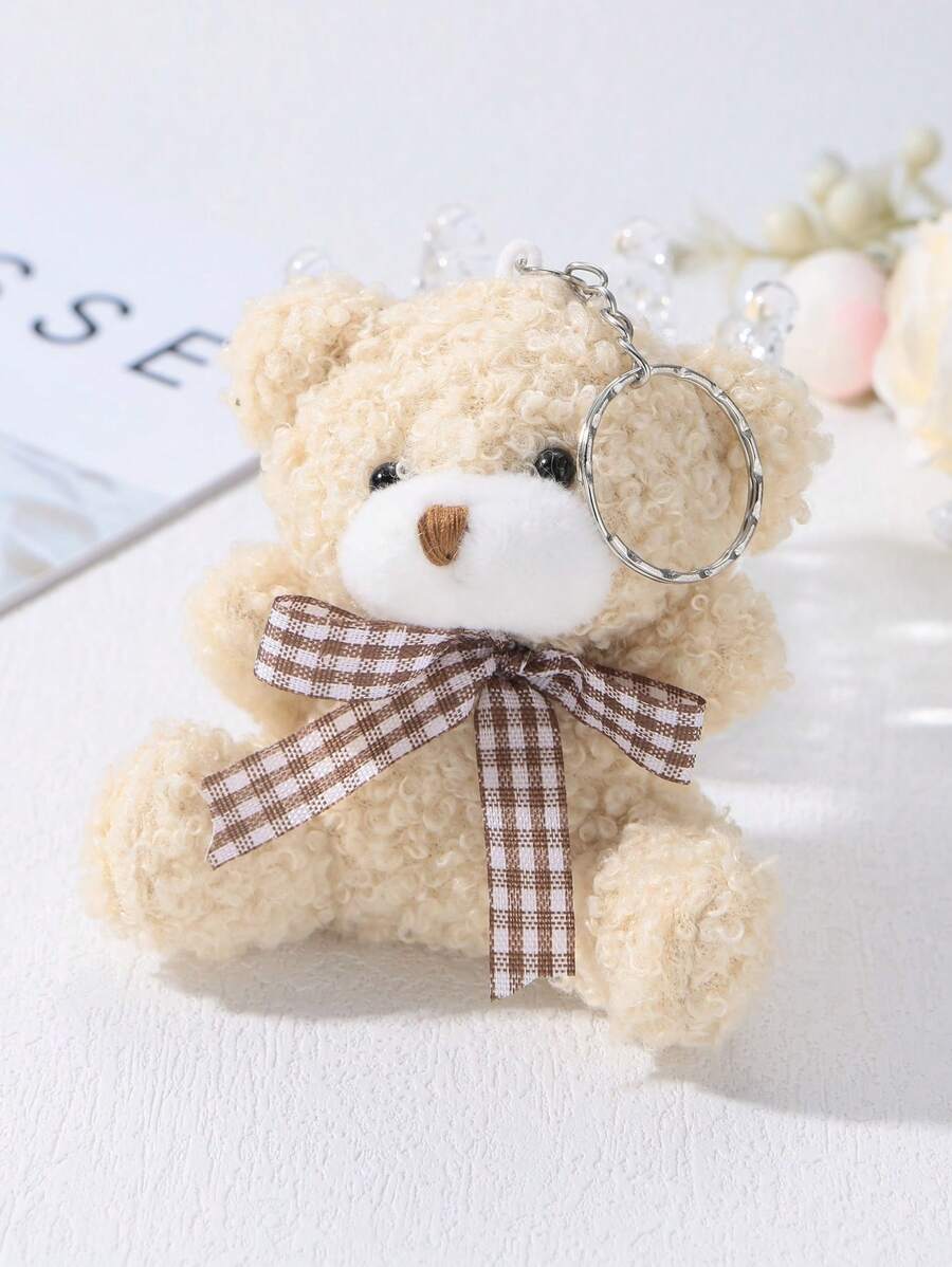 1pc Cute Plush Teddy Bear Keychain, Cartoon Bear Charm With Bowknot Decor Valentine's Day - Multicolor - View 1