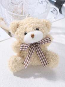 1pc Cute Plush Teddy Bear Keychain, Cartoon Bear Charm With Bowknot Decor Valentine's Day - Multicolor - View 2