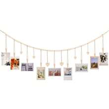 Hanging Photo Frame With Clips, Wooden Bead String Hanging Photo Display With (9 Clips Included), Bohemian Natural Wood Bead Wreath Photo Clips, Wooden Clips Photo Storage Decor, Farmhouse Country Style Hanging Bead Home Decor - Love Model - View 11