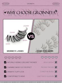GROINNEYA 10 Cặp lông mi giả siêu dày và mềm mại, lông mi dài có dải trong suốt, lông mi giả lông chồn 3D kiểu mắt mèo, tạo lớp trang điểm tự nhiên và dày dặn (JA2508), lông mi dạng dải - màu đen - Xem 8