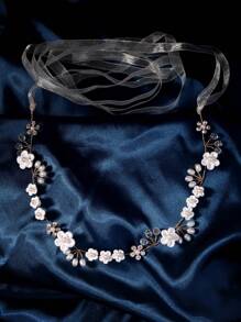 1 pieza Accesorios para el cabello de boda para novias y damas de honor, diadema de novia con vid floral, cristal y perla para niñas y mujeres, accesorios para el Día de San Valentín - Dorado - Ver 2