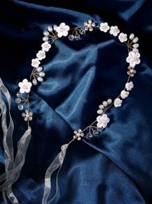 1 pieza Accesorios para el cabello de boda para novias y damas de honor, diadema de novia con vid floral, cristal y perla para niñas y mujeres, accesorios para el Día de San Valentín - Dorado - Ver 3