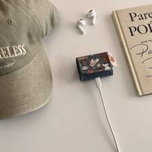 皮革标签小狗插图耳机盒，适用于 Apple Pro3/ Pro2/ Pro/AirPods3/AirPods2/AirPods4 - 藏蓝色 - 查看 3