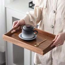 1 صينية شاي مستطيلة، صينية شاي صغيرة على الطراز الصيني الجديد مع مقبض، صينية تقديم خشبية للمنزل والفندق والحفلات والتناول والقهوة والنزهات، مناسبة كهدايا لعيد الحب وعيد الميلاد والزينة الخاصة بالكريسماس - متعدد الألوان - مشاهدة 6