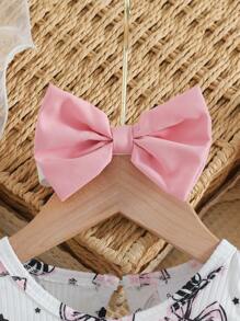 Baby Girl Cute Bowknot Pattern Ruffle Hem Long Sleeve 2 In 1 Dress & Headband Set, Spring/Fall - Multicolor - View 4