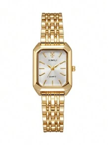 1pc Women's Fashion Quartz Watch, Simple Dial Square, High-Quality Gold Plated, Stainless Steel Strap, Suitable For Birthday, Anniversary, Halloween, Holiday Gifts