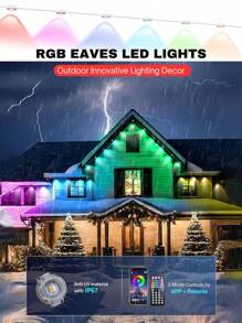 1pc 15m-150m/50ft-492.1ft RGB LED Eave Light,Permanent Outdoor Lights By Wireless APP Control And 44-Key Remote Control, Multiple Color Change Synchronized With Music Rhythm, Bohemian Style RGB Lighting, Timing On/Off, Innovative Lens Design, High Brightness LED Bead For House Lighting Decoration, Holidays, Christmas Festival Decor, Daily Lighting, House Festival Lighting Decoration, Outdoor Garden Lighting For Pathway, Yard, Patio - White - View 3
