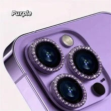 Protetor de Lente de Câmera em Vidro Temperado 9H com Anel Decorativo de Metal Brilhante (Roxo Cristal) Compatível com iPhone 11-15 Pro Max, Presente Ideal para Família e Amigos, Cristal Brilhante, Protetor de Lente, Acessórios para Celular, Proteção Completa Contra Água, Choques, Quedas, Arranhões e Impressões Digitais - Roxa - Ver 7