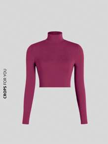 Kit 3 Ribbed Cropped Tops High Neck Long Sleeve Women's Fashion Elegant Foreign Woman - Brown, Wine and Nude - View 5