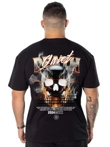 Rock Skull T-Shirt Premium Motorcycle Harley Men's Printed 100% Cotton Foreign Fashion Basketball Streetwear - 黑色 - 查看 3
