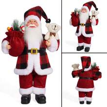 2pcs Standing Santa Claus Figurines, Christmas Decorations - Black and Red Plaid Old Man - View 7