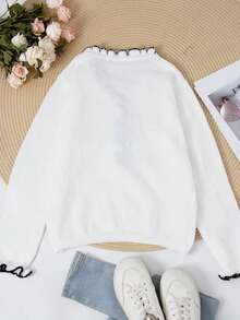 New Women's Autumn And Winter Fashionable Solid Color Black Trimmed Fungus Side Elegant And Comfortable Pearl Button Long-Sleeved V-Neck Sweater Pullover,Long Sleeve Tops - White - View 4