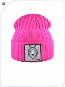 KKISSBAOBEI قبعة كاب نسيج محبوك بشعار الذئب 1 قطعة للرجال والنساء، مناسب للملابس الكاجوال والرياضية