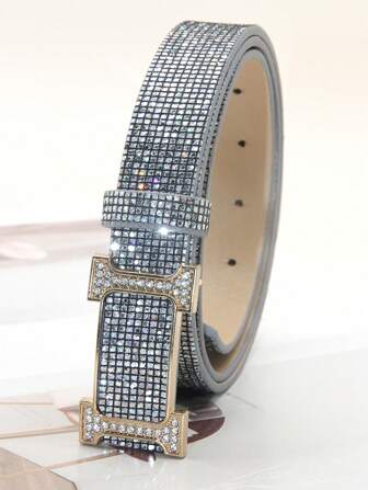 1pc Women's Fashion Rhinestone Decorated Belt, PU Leather Adjustable Waist Belt, Unique Design For Casual, Party, Gift Occasion Fall, Autumn, Halloween