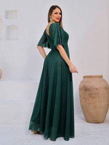Lilian Long Party Dress With Shine - Army Green - View 4