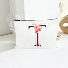 Alfabeto de flores simples Bolsa de maquiagem de lona para mulheres Bolsa de viagem para artigos de higiene pessoal portátil, Bolsa de armazenamento de cosméticos Bolsa de armazenamento de pincéis de cosméticos com fecho de zíper, Itens essenciais para viagens Itens essenciais para cruzeiros Itens essenciais para dormitórios, Presentes para madrinhas de casamento, Presentes para mães, Presentes de aniversário, Presentes para amigos e professores, Decoração para casa, Banheiro Bolsas de maquiagem Organizador de maquiagem Organizador de maquiagem Armazenamento de maquiagem - Branco - Ver 3