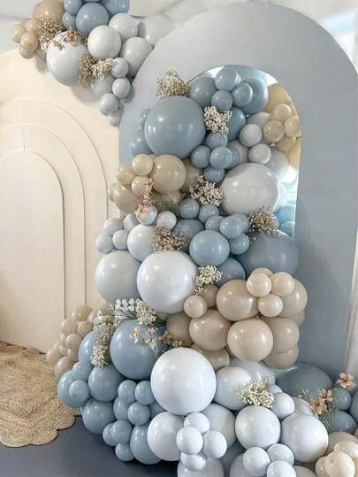 99pcs Dusty Blue White Sand Balloon Arch Garland Kit Slate Fog Baby Blue Sand White Beige Cream Balloons For Boys Girls Birthday Bear Theme Baby Shower Gender Reveal Bridal Wedding Party Decorations,Christmas