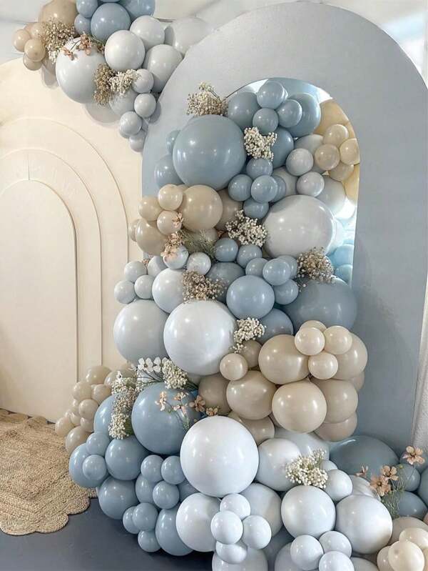 Juego de 99 globos en colores azul polvoriento, blanco, arena, niebla pizarra, azul bebé, blanco, beige y crema para decoración de arco y guirnalda para cumpleaños de niños y niñas, baby shower, revelación de género, bodas y fiestas, Navidad