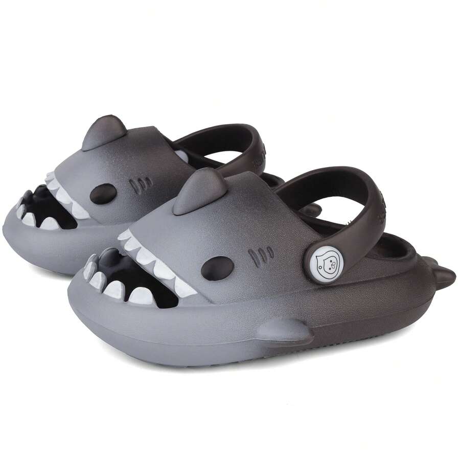 Girls Shark Slippers Boys Summer Cloud Sliders Sandals Cute Soft Lightweight Anti-Slip Beach Pool Shower Shoes Indoor Outdoor - 深灰色 - 查看 1
