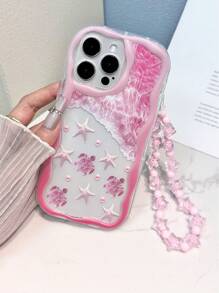 Summer Turtle Cream Textured Wavy Edge Painted Non-Slip Phone Case With Handmade Beaded Bracelet, Compatible With IPhone XR/7/8, IPhone 15 ProMax, IPhone 13, IPhone 14, IPhone 11, Soft Case, TPU Anti-Drop Phone Cover, Compatible With Galaxy S24, Galaxy S24+, Galaxy S24 Ultra, Galaxy S22, Galaxy A13 4G, Galaxy A52, Galaxy A52s 5G, Galaxy A23, Galaxy A35, Galaxy A25, Galaxy A73, Redmi Note 11, Redmi Note 11 Lite - Multicolor - View 3