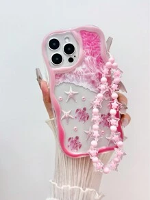 Summer Turtle Cream Textured Wavy Edge Painted Non-Slip Phone Case With Handmade Beaded Bracelet, Compatible With IPhone XR/7/8, IPhone 15 ProMax, IPhone 13, IPhone 14, IPhone 11, Soft Case, TPU Anti-Drop Phone Cover, Compatible With Galaxy S24, Galaxy S24+, Galaxy S24 Ultra, Galaxy S22, Galaxy A13 4G, Galaxy A52, Galaxy A52s 5G, Galaxy A23, Galaxy A35, Galaxy A25, Galaxy A73, Redmi Note 11, Redmi Note 11 Lite - Multicolor - View 5