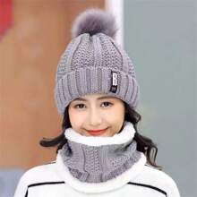 Winter Korean Style Knitted Beanie Hat & Scarf 2 Pieces Set, Thermal Lined, Windproof, For Women, Mom, Cycling - A - View 3