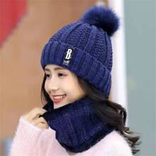 Winter Korean Style Knitted Beanie Hat & Scarf 2 Pieces Set, Thermal Lined, Windproof, For Women, Mom, Cycling - A - View 2
