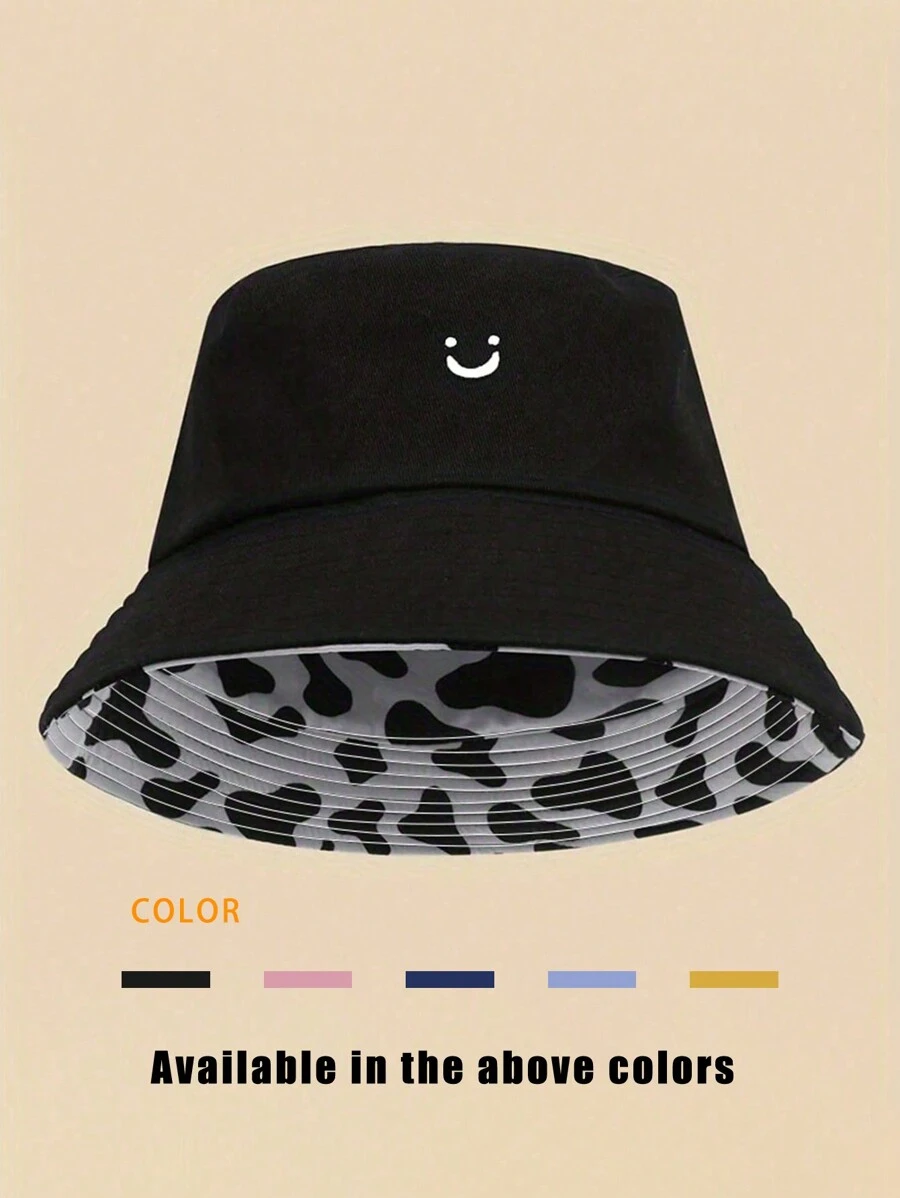 1pc Printed  Double-Sided Bucket Hat, Outdoor Sun Protection Cap For Boys Girls Spring Autumn Travel Beach Vacation
