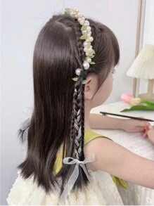 1 件优雅叶子头带，精致花童头带，时尚模特表演婚礼派对发饰，女孩头带，婚礼头带公主甜美仙女发带，编织发饰 - 綠色 - 查看 5