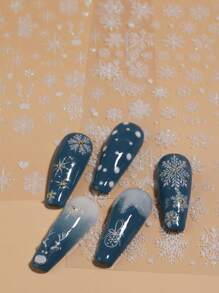 2片闪亮白色雪花美甲贴纸 闪亮雪花 冬季雪景 新年 自粘滑动式美甲装饰 - 彩色 - 查看 4