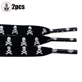 1 Pair Double-Sided Skull Printed Flat Shoelaces, Versatile For Canvas Shoes And Casual Sneakers