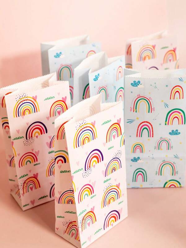 18 piezas Bolsas de regalo con pegatinas de agradecimiento de arcoíris, 9*18cm, Bolsas de envoltura de regalo, Bolsas de empaque de dulces para cumpleaños, boda