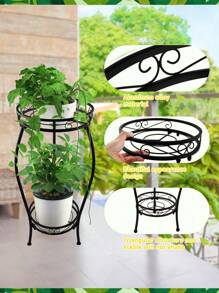 1 Pack Plant Stand Indoor Outdoor, 2 Tier Tall Black Metal Rustproof Stable Plant Stands, Multiple Plant Sturdy Rack Holder Rack Flower Pot Stand Heavy Duty Plant Round Shelf. - 黑色 - 查看 5