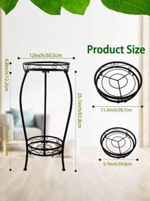 1 Pack Plant Stand Indoor Outdoor, 2 Tier Tall Black Metal Rustproof Stable Plant Stands, Multiple Plant Sturdy Rack Holder Rack Flower Pot Stand Heavy Duty Plant Round Shelf. - 黑色 - 查看 2