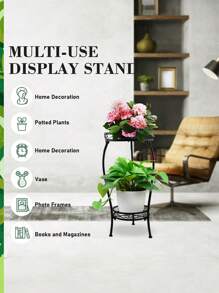 1 Pack Plant Stand Indoor Outdoor, 2 Tier Tall Black Metal Rustproof Stable Plant Stands, Multiple Plant Sturdy Rack Holder Rack Flower Pot Stand Heavy Duty Plant Round Shelf. - 黑色 - 查看 4