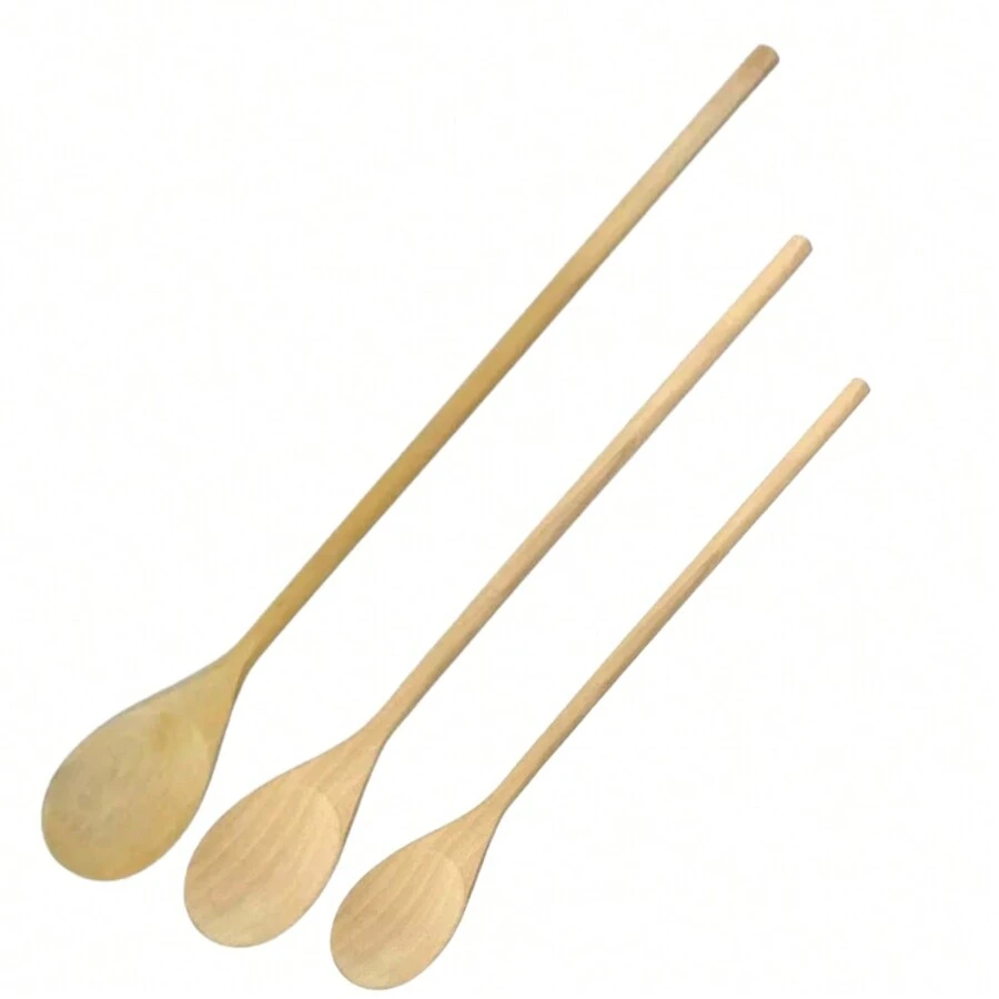Kit Colher De Pau Madeira Com 3 Unidades Tamanho 23cm 30cm 38cm