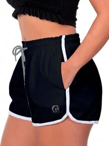 DABLIU DOIS KIT 2 Women's Shorts Loose And Comfortable Fit With Elastic Waistband, Adjustable Drawstring And Side Pockets Casual Beach Or Gym Workout Use - màu đen - Xem 4