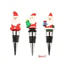 Lote de 3, 4 ó 5 Tapones reutilizables para botellas de vino con diseño aleatorio de Papá Noel, de aleación metálica, decoraciones navideñas para tapones de botellas de vino y bebidas, para fiestas de Navidad, cumpleaños y regalos