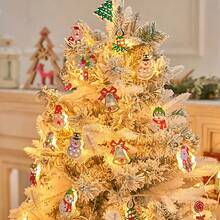 1 pieza Decoración navideña con luz LED que incluye Papá Noel, muñeco de nieve, bastón de caramelo, árbol de Navidad, calcetín, copo de nieve, para decorar la habitación, el hogar, fiestas, vacaciones, árbol de Navidad, regalo de Navidad y Acción de Gracias