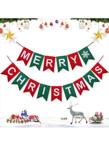 1 bộ Biểu ngữ treo "Merry Christmas" bằng nỉ, Biểu ngữ trang trí Giáng sinh, Đồ dùng tiệc Giáng sinh, Đồ trang trí tường Giáng sinh tại nhà, Đồ trang trí ngày lễ ở trung tâm mua sắm - Kéo cờ - Xem 5