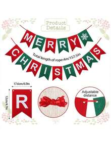 1 bộ Biểu ngữ treo "Merry Christmas" bằng nỉ, Biểu ngữ trang trí Giáng sinh, Đồ dùng tiệc Giáng sinh, Đồ trang trí tường Giáng sinh tại nhà, Đồ trang trí ngày lễ ở trung tâm mua sắm - Kéo cờ - Xem 7