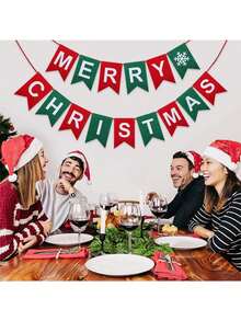 1 bộ Biểu ngữ treo "Merry Christmas" bằng nỉ, Biểu ngữ trang trí Giáng sinh, Đồ dùng tiệc Giáng sinh, Đồ trang trí tường Giáng sinh tại nhà, Đồ trang trí ngày lễ ở trung tâm mua sắm - Kéo cờ - Xem 2
