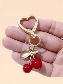 可爱草莓樱桃钥匙扣红色包包饰物心形钥匙圈钱包背包配饰装饰女士女孩礼物万圣节情人节 - 金色 - 查看 2