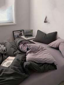 púrpura & gris agradable para la piel Set colcha , incluido 2 Fundas de almohada + 1 Edredón Funda , Textiles para dormitorio - Lila Púrpura - Ver 7