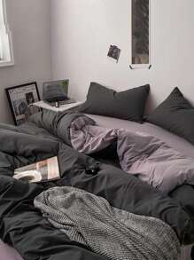 púrpura & gris agradable para la piel Set colcha , incluido 2 Fundas de almohada + 1 Edredón Funda , Textiles para dormitorio - Lila Púrpura - Ver 8