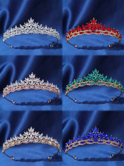 1件优雅巴洛克风格水钻女王皇冠，新娘婚礼头饰，公主选美头饰，女士情人节配饰